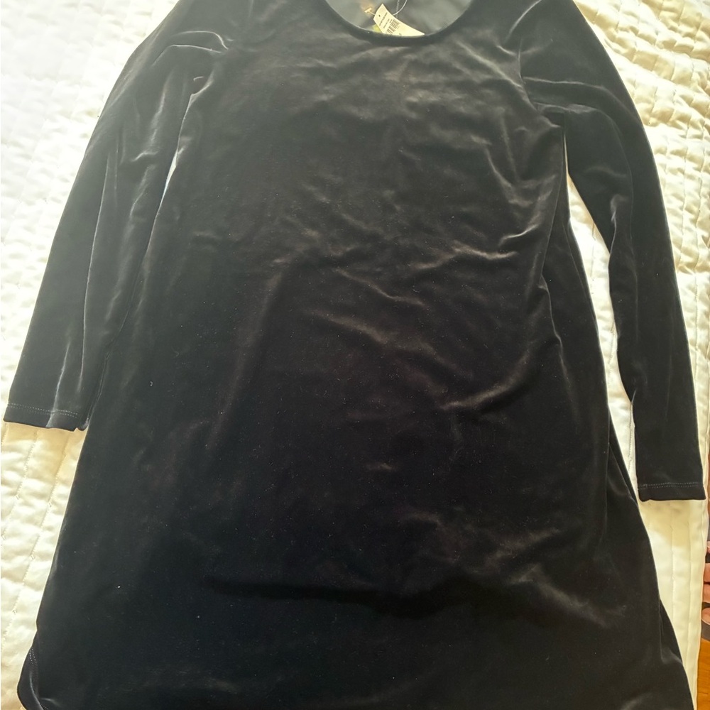 Gap Black Velvet Long Sleeve Dress NWT Crew Neck